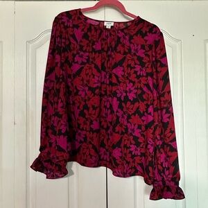J. Crew Red and Pink Floral Blouse
